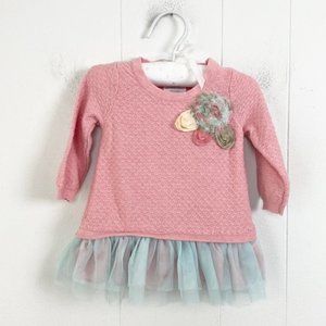 Bonnie Baby Pink Knit Sweater Long Sleeve Top with Ruffle Hem Size 6-9 Months